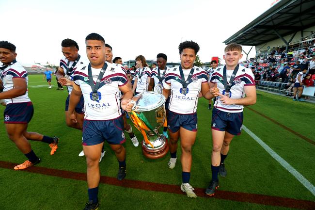 Former Ipswich players Tre Fotu, Josiah Pahulu and Tom Luhrman in 2022. Tre Fotu’s brother Lleyton is stepping up to the plate this season.