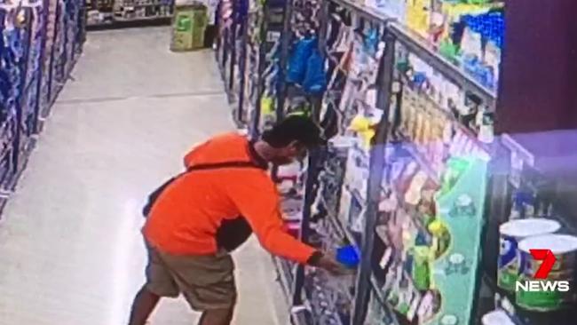 Thieves dressed as tradies are ripping baby formula off shelves and walking out of shops as a new black market spawns from huge demand. Picture: Seven News