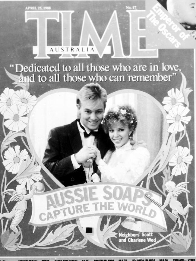 Neighbours stars Scott (Jason Donovan) and Charlene (Kylie Minogue) made the cover of Time magazine in 1988, the year after their wedding.