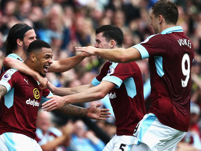 Andre Gray of Burnley celebrates scoring his side’s goal.