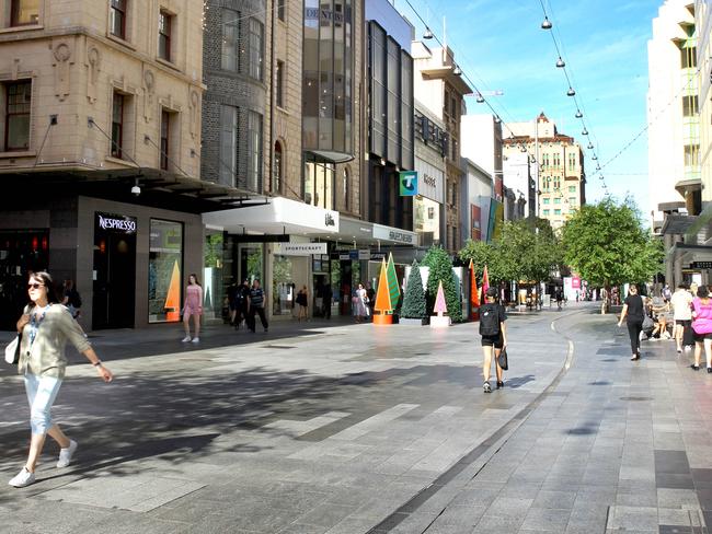 Adelaide AUSTRALIA - NewsWire Photos, 27 November 2020. Black Friday Shoppers were thin on the ground in Rundle Mall. From just after 8am until most of the shops opened at 9am, there seemed to be more COVID Marshalls than shoppers. NCA Newswire/Dean Martin