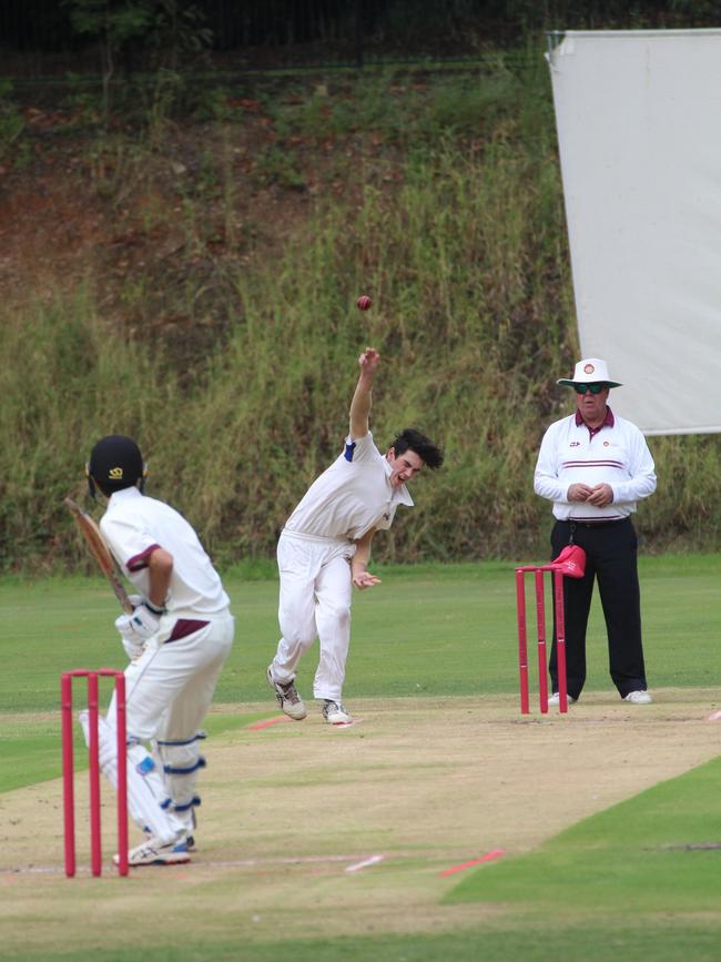 Joey Laner. AIC First XI cricket between St Peters Lutheran College and Marist College Ashgrove. Saturday February 24, 2024.