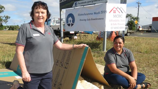 In 2019 manager of the Mareeba Community Housing Company, Patricia Goldfinch, and intake housing support worker Mar Hagger erected displays near the McDonalds roundabout to show how some people are sleeping rough.