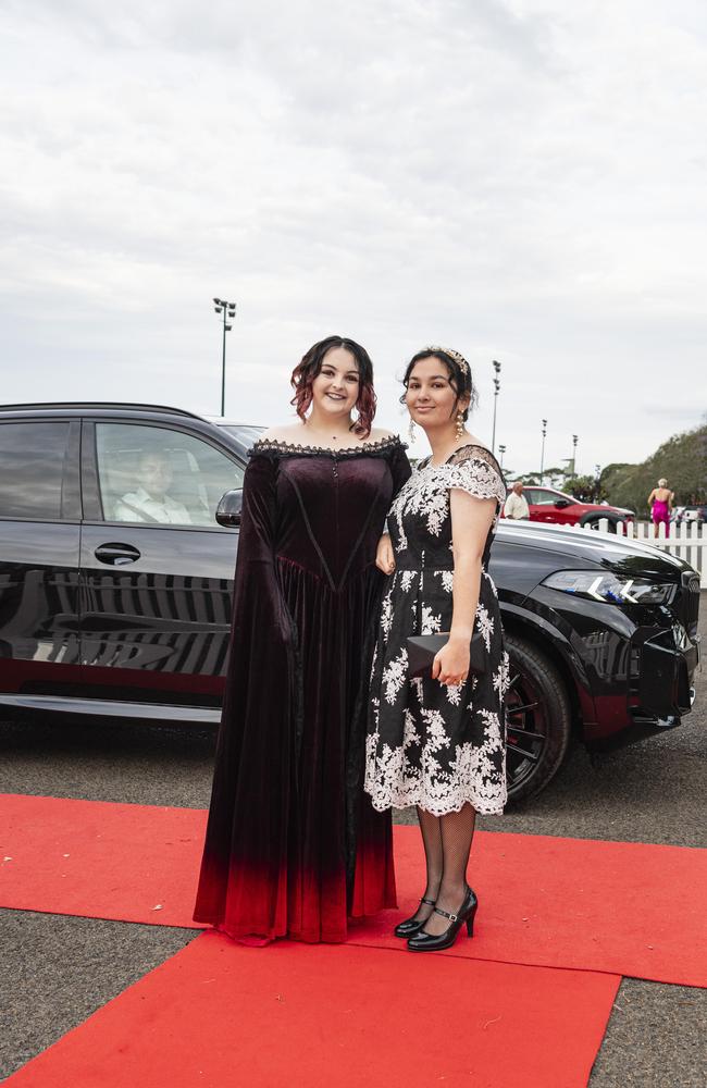 Graduate Paige Scott (left) is partnered by Annette Brito at The Industry School formal at Clifford Park Racecourse, Tuesday, November 12, 2024. Picture: Kevin Farmer