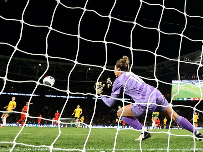 Australia's goalkeeper Mackenzie Arnold saves a shot on goal against China, Picture: AFP