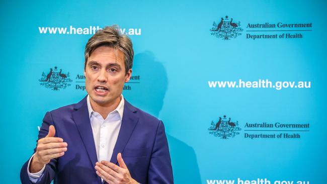 Dr Nick Coatsworth, Australia’s Deputy Chief Medical Officer, speaks during a national Covid-19 briefing. Picture: Getty