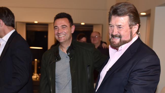 Derryn Hinch has just declared victory and claimed a Senate seat. He is being congratulated by his supporters. Picture: Ellen Smith