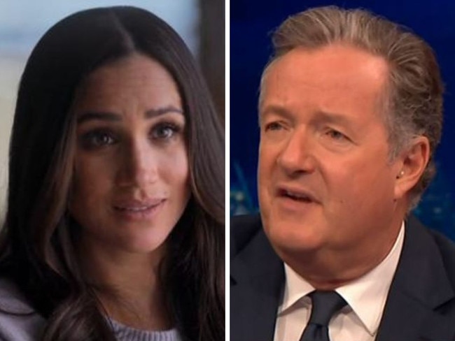 Piers’ fury over Harry, Meghan’s docuseries. Picture: Netflix; Piers Morgan Uncensored/Sky News