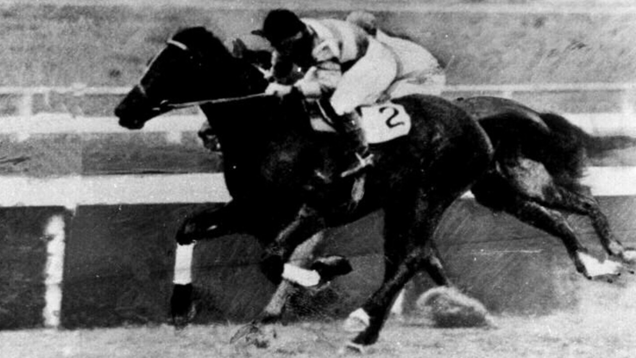 Racehorse Spear Chief defeats Ajax in winning 1939 Rawson Stakes at Rosehill Racecourse in Sydney.
