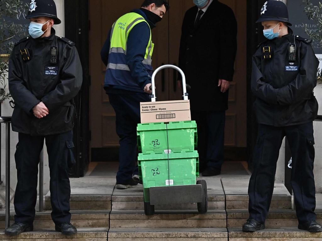 Medical supplies arrive at King Edward VII's Hospital in central London on Tuesday, where the Duke of Edinburgh has spent a seventh night. Picture: Ben Stansall / AFP