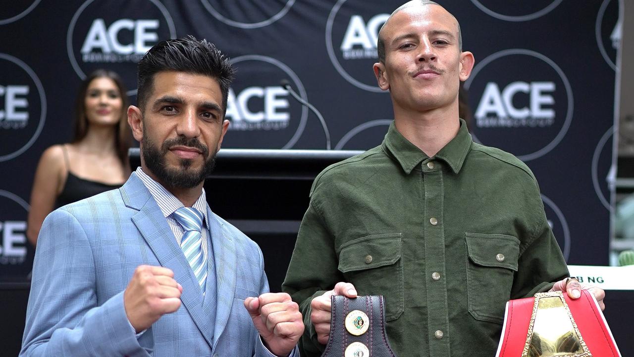 Billy Dib, left, and Jacob Ng face off before their boxing bout on the Gold Coast on Saturday night. Picture: Ace Boxing Promotions