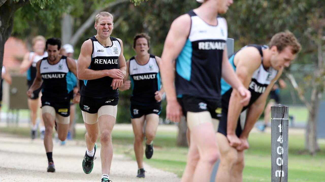Cornes during Port Adelaide’s pre-season time trial in 2014. Picture: Sarah Reed.
