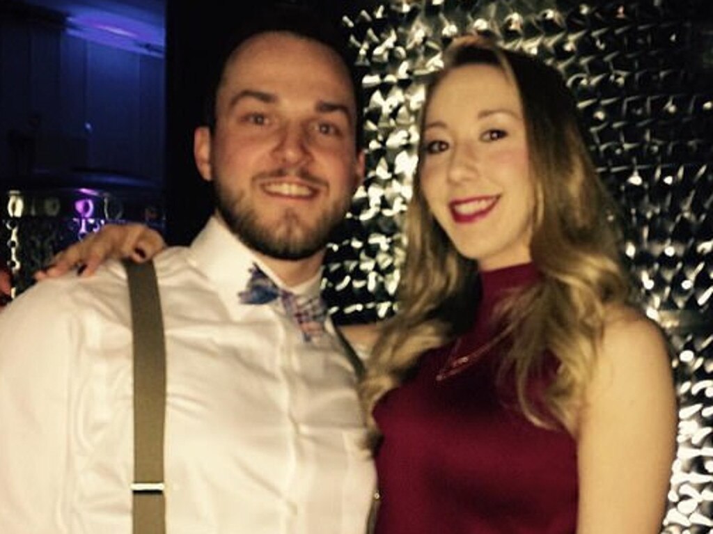 Matthew Aimers – pictured with wife Kayla – was accused of sexually assaulting a teen waitress at his wedding ceremony. Picture: Supplied