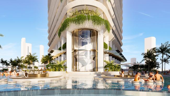 Renders of Tim Gurner’s four-tower, $1.75bn La Pelago project for Budds Beach. Pic: Supplied