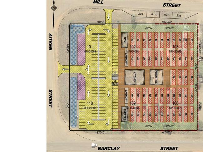 The proposed accommodation includes 48 demountable buildings set up across six lots on Barclay and Mill St, next to the Mount Coolon hotel.