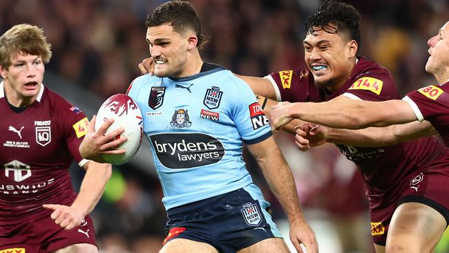 Nathan Cleary on the charge for the Blues. Picture: Getty Images