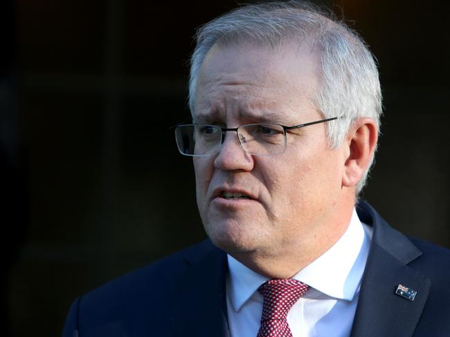 Prime Minister Scott Morrison speaks during a press conference at Kirribilli House as lockdown restrictions are extended. Picture: Lisa Maree Williams/Getty Images