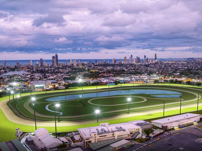 The Gold Coast Turf Club pictured following the installation of lights  that will enable it to host night meetings. Picture: Supplied.