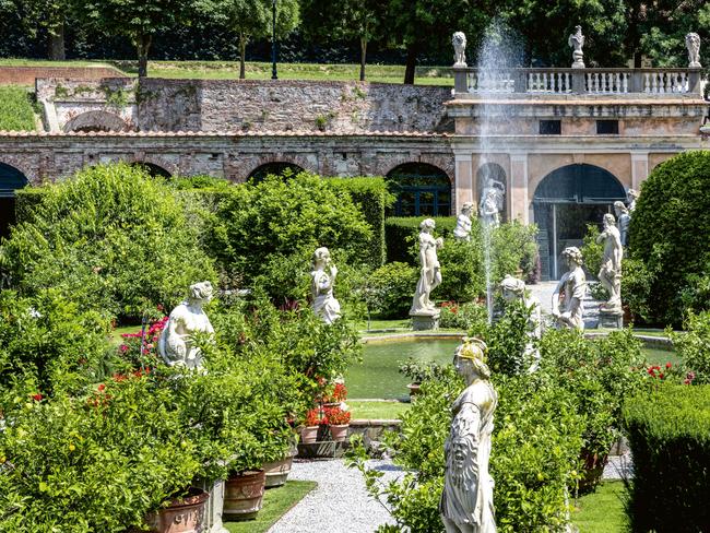 EMBARGO FOR WISH MAGAZINE. 06 DECEMBER 2024. Australian-born art director Bradley Seymour and his designer partner Fabrizio Talini at home in Tuscany. The Baroque garden of Palazzo Pfanner in Lucca is lined with 18th-century statues depicting Olympic gods and the four seasons. Photo: Robyn Lea