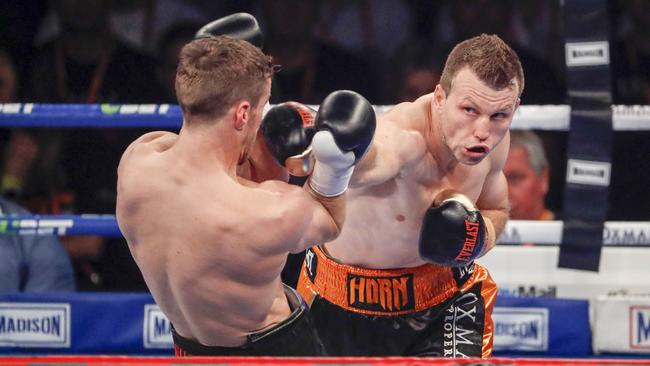 Jeff Horn fights Gary Corcoran during their WBO World Welterweight title fight in 2017. Picture: AAP Image/Glenn Hunt