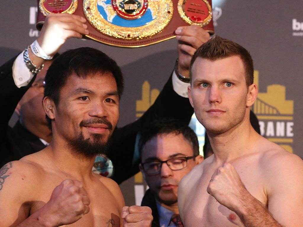 The official weigh in for Manny Pacquiao and Jeff Horn at Suncorp Stadium in Brisbane. Pic Peter Wallis