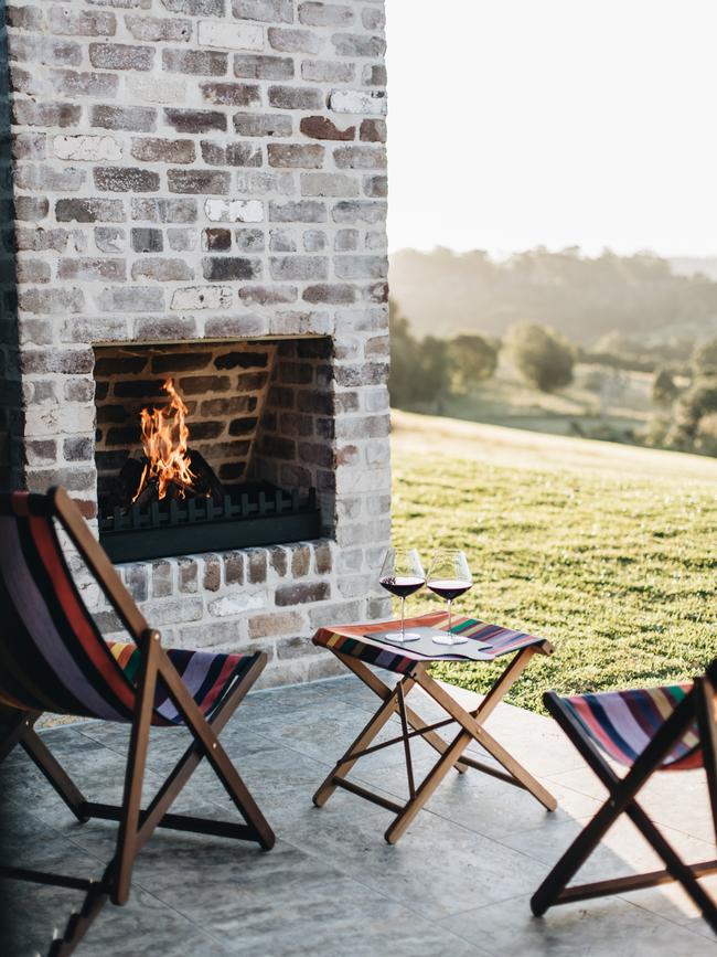 Each villa has an outdoor fireplace.