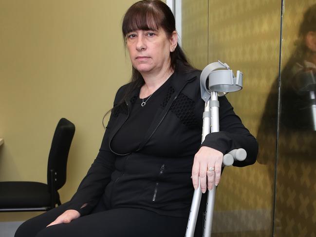 Joeanne Cassar who was stabbed several times at her workplace in Airport West. She met with Government Services Minister Bill Shorten, ahead of the release of the Ashton review. Wednesday, October 11. 2023. Picture: David Crosling