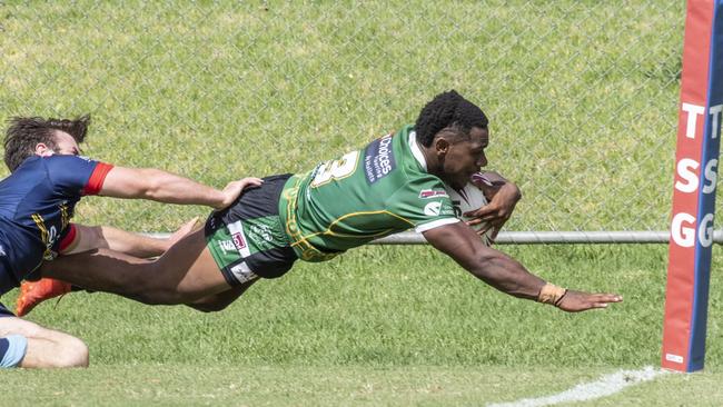 Jake Durie tries to stop Alton Naiyep scoring for Jets. Picture: Nev Madsen.