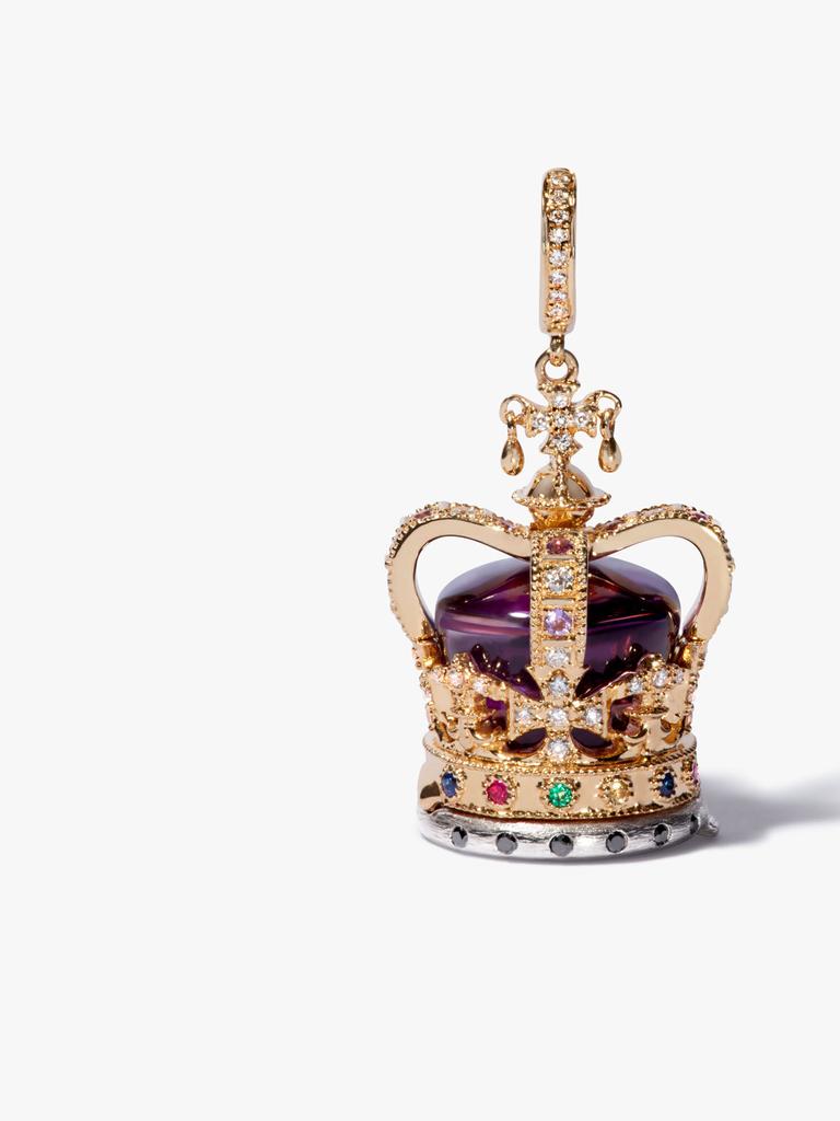 Annoushka 18ct gold, amethyst &amp; diamond coronation crown locket charm, AUD $6,600