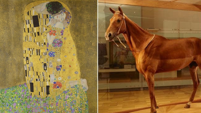 Vienna’s The Kiss by symbolist painter Gustav Klimt is worth hundreds of millions of dollars, a bit like our stuffed Phar Lap.