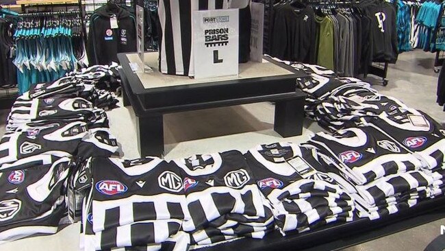 Prison Bar guernseys are already on sale at Port Adelaide. Photo: Channel 7.