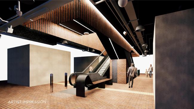 Artist's impression of the new escalators and seating area to be installed at the Adelaide Central Market.