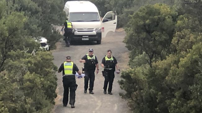 Police investigating the grim discovery. Picture: Mandy Squires