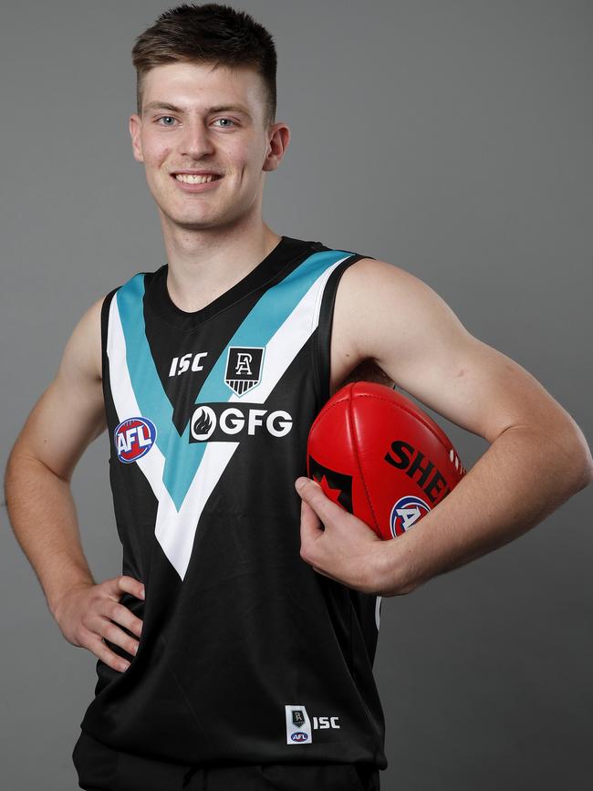 Dylan Williams in his new Port Adelaide colours. Picture: Dylan Burns