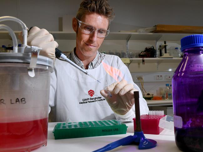 Associate Professor Adrian Wiegmans in a laboratory at QIMR Berghofer Medical Research Institute. He was involved in a breakthrough discovery for why some women with triple negative breast cancer fail to respond to a frontline chemotherapy. Picture: John Gass AAP.