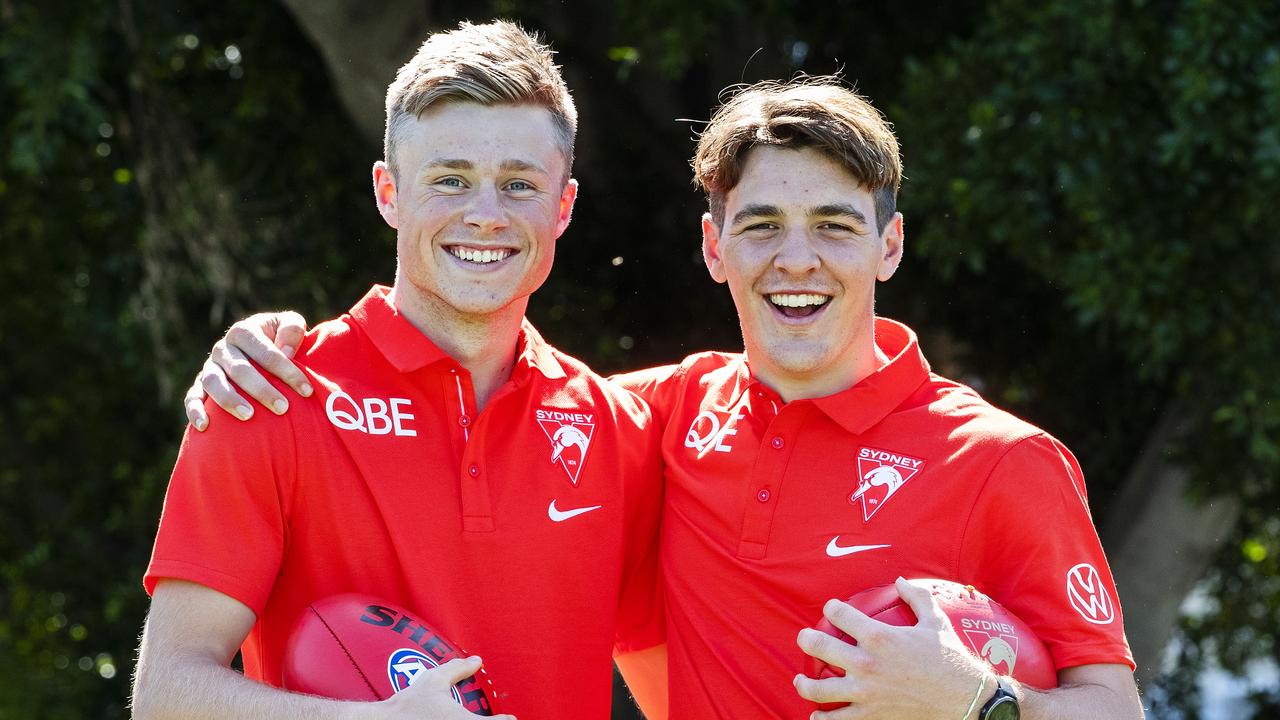 Swans academy recruits Braeden Campbell and Errol Gulden. Picture: Jenny Evans