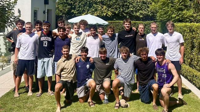 PAC's senior rowing squad before shaving their head . Picture: Supplied