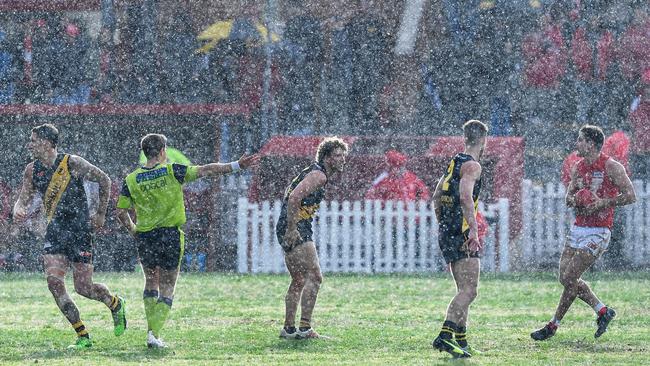 It got a little damp at Prospect Oval on Sunday. Picture: Mark Brake/AAP