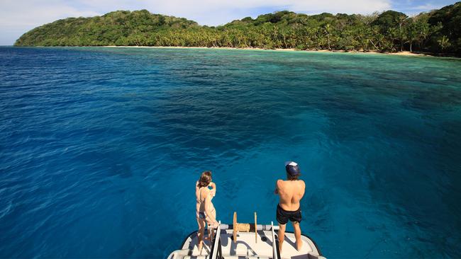 Taking a break from surveying fish assemblages at the Namena Marine Reserve in Fiji.