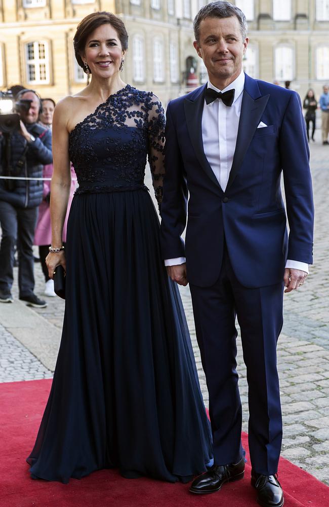 Her signature shoulder cut! Princess Mary and Prince Frederik of Denmark at Amalienborg Palace in Copenhagen last month. Picture: Getty Images