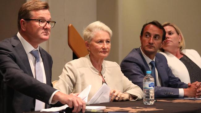 Wentworth debate with candidates; left to right, Labor Candidate Tim Murray, Independent Prof Kerryn Phelps, Liberal candidate Dave Sharma and Independent Licia Heath. Piture;  James Croucher