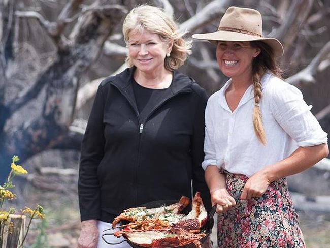 Martha Stewart in Tasmania at the Bangor Wine and Oyster Shed with Sarah Glover. Picture: INSTAGRAM