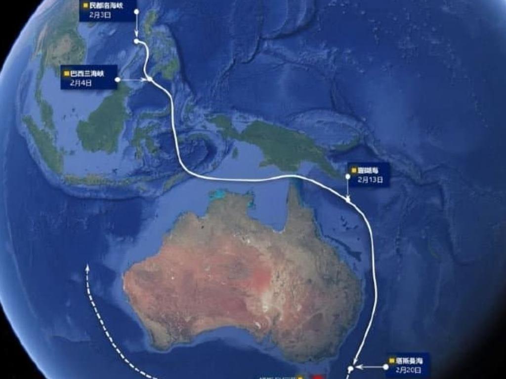 A Chinese state-controlled media representation of the track being followed by Task Group 107, the naval force involved in last week’s incident in the Tasman Sea.