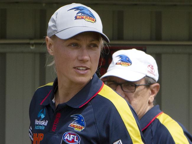 AFLW Crows and GWS play a trial game at Richmond Oval, SA. Crows player #13 Erin Phillips on the side lines. (AAP/Emma Brasier)