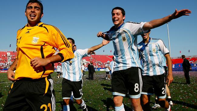 Matias Sanchez (#8) celebrates winning the 2007 FIFA U-20 World Cup in Canada.