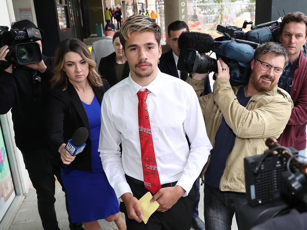 Sydney Swans AFL player Elijah Taylor walks from the Perth Magistrates Court.