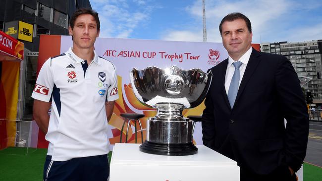 Socceroos Asian Cup promo with Coach, Ange Postecoglou and Midfielder, Mark Milligan. Picture: Jay Town