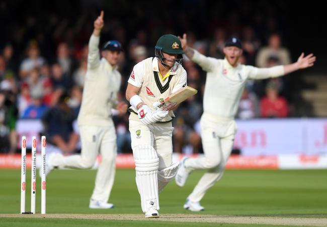 David Warner bowled by Stuart Broad at Lord's (Photo by Gareth Copley/Getty Images)