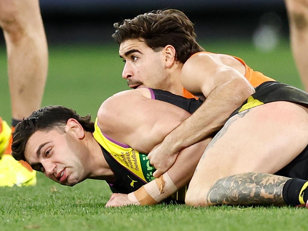 Bedford’s tackle on Taranto. Picture: Getty Images