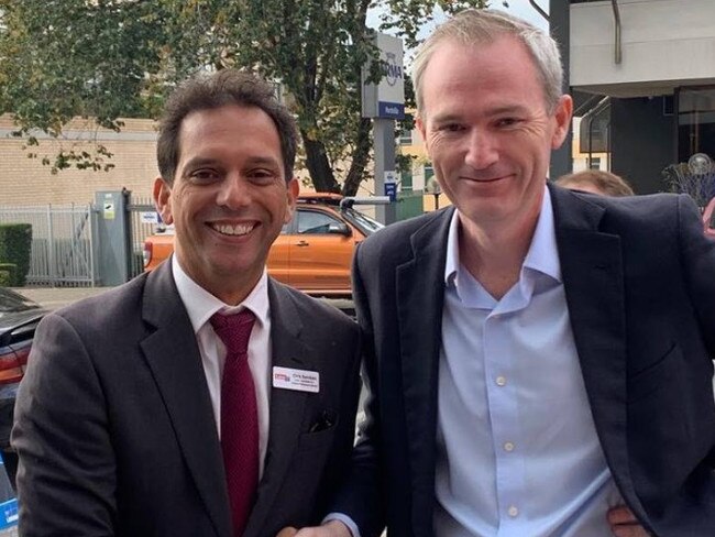Labor candidate for Banks Chris Gambian with Banks Liberal MP David Coleman during the election campaign.